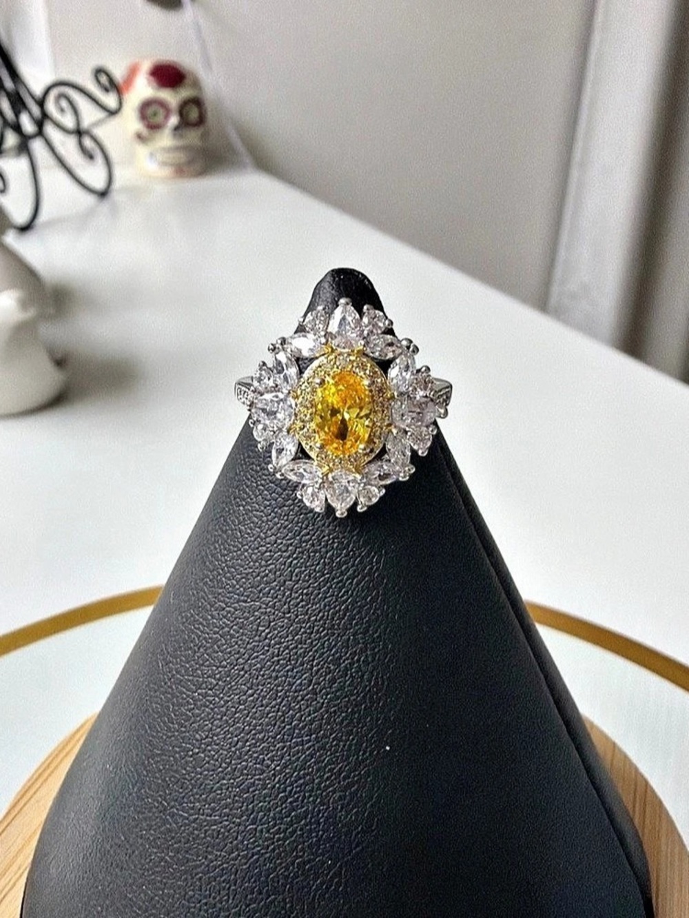Yellow Stone Crystal Halo Ring